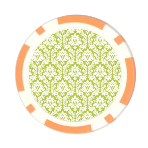 White On Spring Green Damask Poker Chip from ArtsNow.com Front