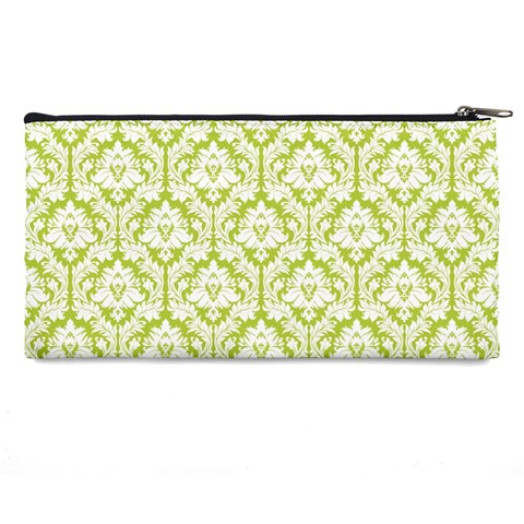 White On Spring Green Damask Pencil Case from ArtsNow.com Back