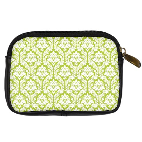 White On Spring Green Damask Digital Camera Leather Case from ArtsNow.com Back