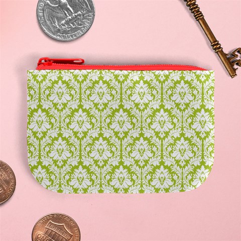 Spring Green Damask Pattern Mini Coin Purse from ArtsNow.com Front