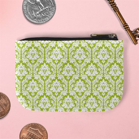 Spring Green Damask Pattern Mini Coin Purse from ArtsNow.com Back