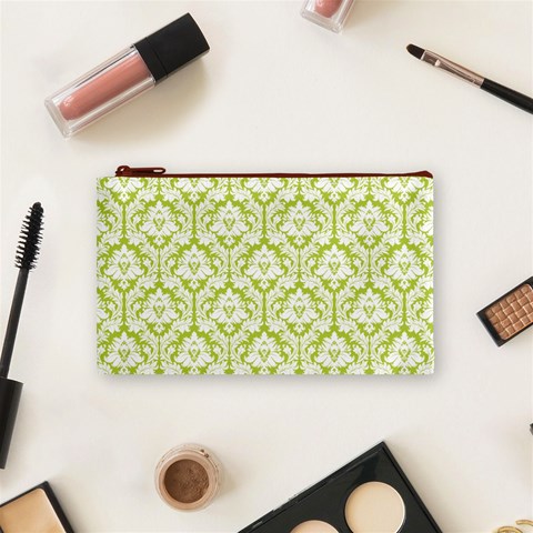 Spring Green Damask Pattern Cosmetic Bag (Small) from ArtsNow.com Front