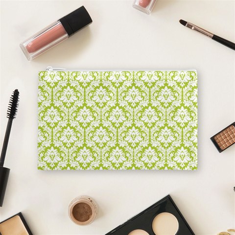 Spring Green Damask Pattern Cosmetic Bag (Medium) from ArtsNow.com Front