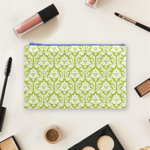 Spring Green Damask Pattern Cosmetic Bag (Medium) from ArtsNow.com Front