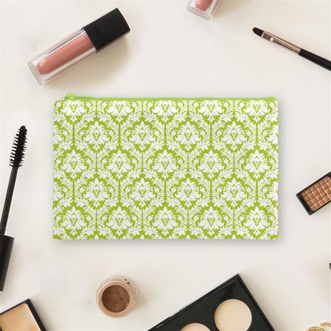 Spring Green Damask Pattern Cosmetic Bag (Medium) from ArtsNow.com Front