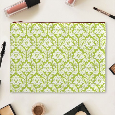 Spring Green Damask Pattern Cosmetic Bag (XL) from ArtsNow.com Front