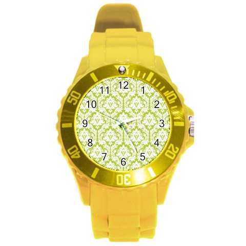 White On Spring Green Damask Plastic Sport Watch (Large) from ArtsNow.com Front