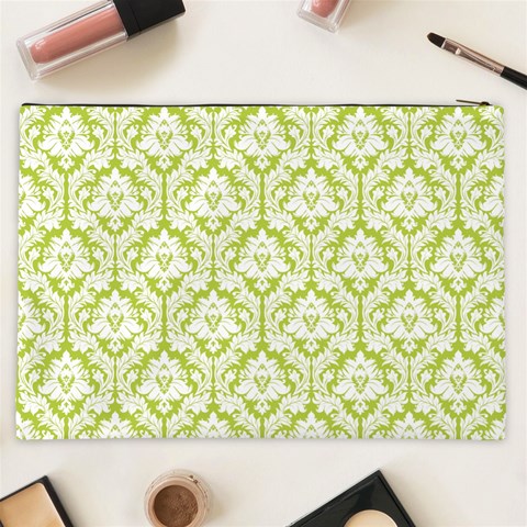 Spring Green Damask Pattern Cosmetic Bag (XXL) from ArtsNow.com Back