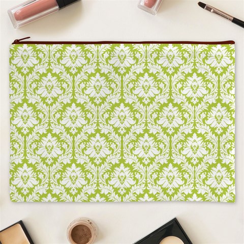 Spring Green Damask Pattern Cosmetic Bag (XXXL) from ArtsNow.com Front