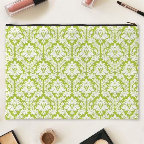 Spring Green Damask Pattern Cosmetic Bag (XXXL) from ArtsNow.com Back