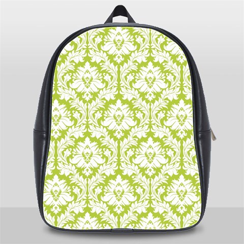 White On Spring Green Damask School Bag (XL) from ArtsNow.com Front