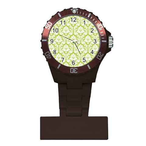 White On Spring Green Damask Nurses Watch from ArtsNow.com Front