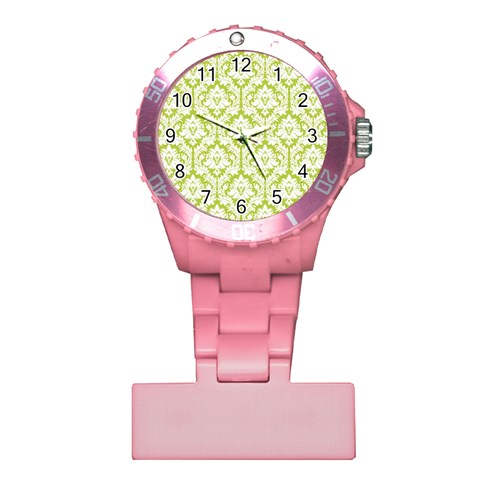 White On Spring Green Damask Nurses Watch from ArtsNow.com Front