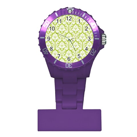 White On Spring Green Damask Nurses Watch from ArtsNow.com Front