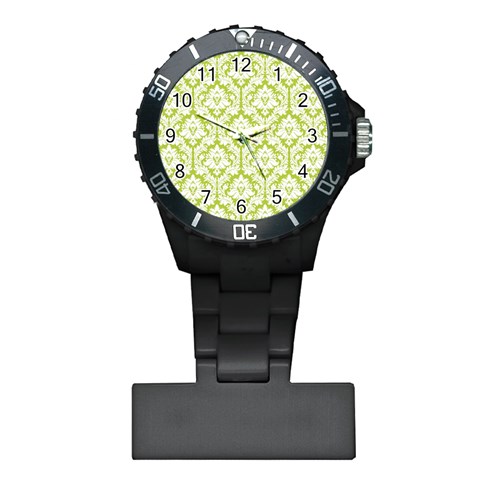 White On Spring Green Damask Nurses Watch from ArtsNow.com Front