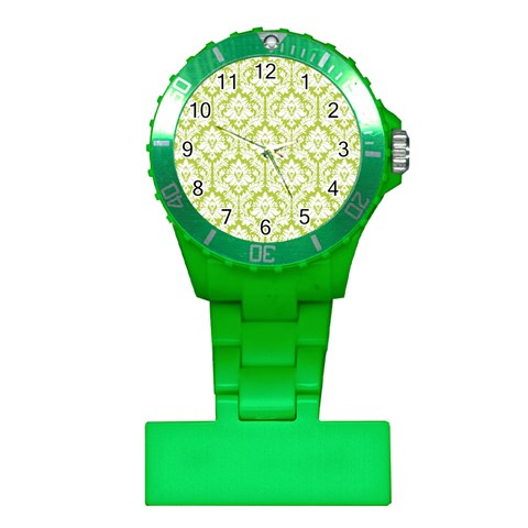 White On Spring Green Damask Nurses Watch from ArtsNow.com Front