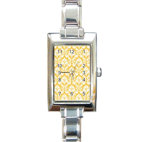 White On Sunny Yellow Damask Rectangular Italian Charm Watch from ArtsNow.com Front