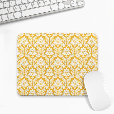 White On Sunny Yellow Damask Small Mouse Pad (Rectangle) from ArtsNow.com Front