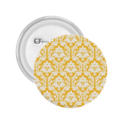 White On Sunny Yellow Damask 2.25  Button from ArtsNow.com Front