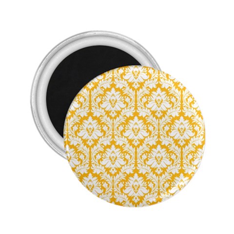 White On Sunny Yellow Damask 2.25  Button Magnet from ArtsNow.com Front