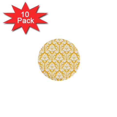 White On Sunny Yellow Damask 1  Mini Button (10 pack) from ArtsNow.com Front