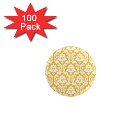 White On Sunny Yellow Damask 1  Mini Button Magnet (100 pack) from ArtsNow.com Front