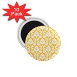 White On Sunny Yellow Damask 1.75  Button Magnet (10 pack)