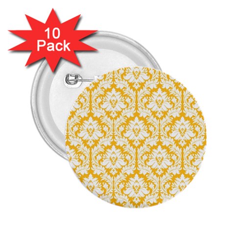 White On Sunny Yellow Damask 2.25  Button (10 pack) from ArtsNow.com Front