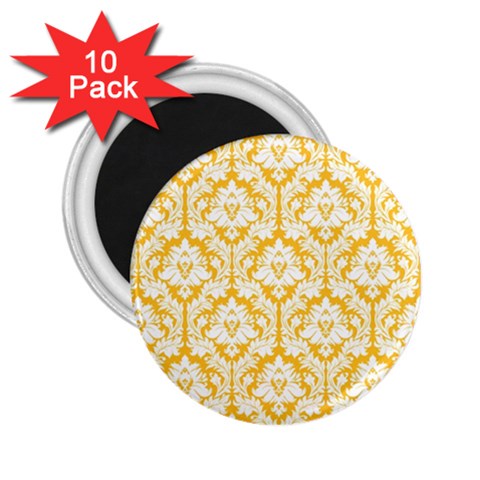 White On Sunny Yellow Damask 2.25  Button Magnet (10 pack) from ArtsNow.com Front