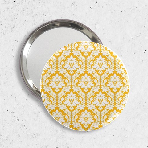 White On Sunny Yellow Damask Handbag Mirror (2.25 ) from ArtsNow.com Front