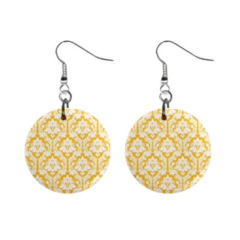 Sunny Yellow Damask Pattern 1  Button Earrings from ArtsNow.com Front