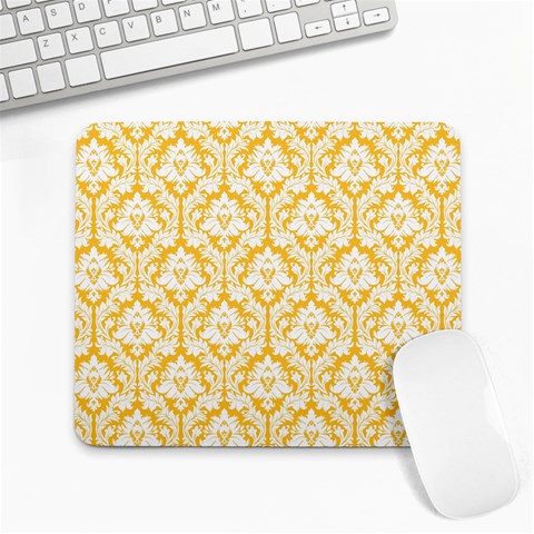 White On Sunny Yellow Damask Large Mouse Pad (Rectangle) from ArtsNow.com Front