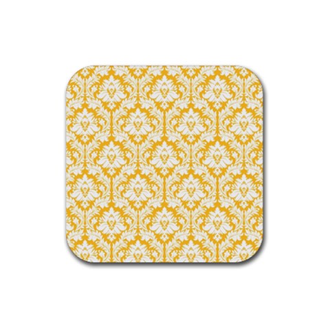 White On Sunny Yellow Damask Drink Coaster (Square) from ArtsNow.com Front