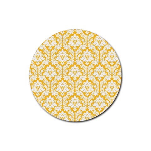 White On Sunny Yellow Damask Drink Coaster (Round) from ArtsNow.com Front