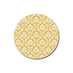 White On Sunny Yellow Damask Drink Coasters 4 Pack (Round)