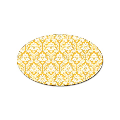 White On Sunny Yellow Damask Sticker (Oval) from ArtsNow.com Front