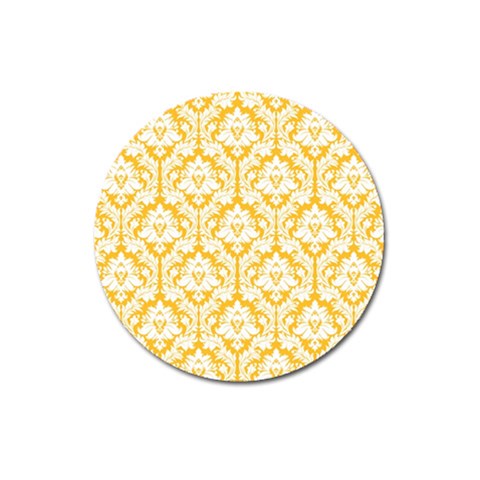 White On Sunny Yellow Damask Magnet 3  (Round) from ArtsNow.com Front