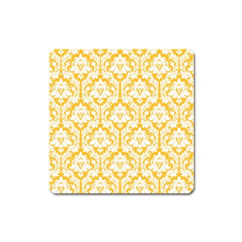 White On Sunny Yellow Damask Magnet (Square) from ArtsNow.com Front