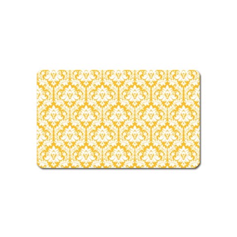 White On Sunny Yellow Damask Magnet (Name Card) from ArtsNow.com Front