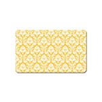 White On Sunny Yellow Damask Magnet (Name Card)