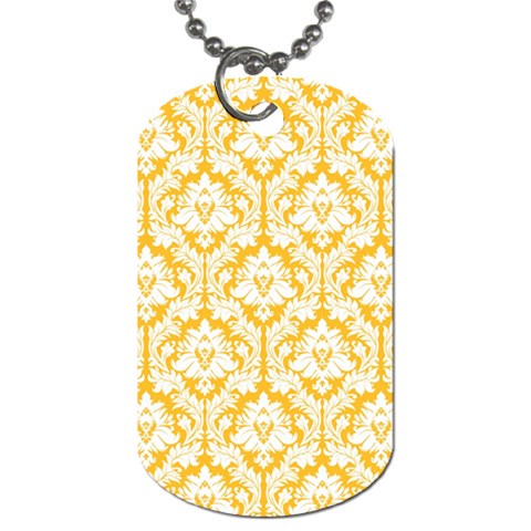 White On Sunny Yellow Damask Dog Tag (One Sided) from ArtsNow.com Front