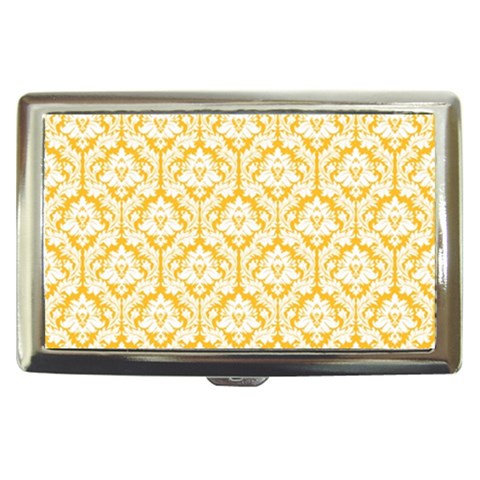 White On Sunny Yellow Damask Cigarette Money Case from ArtsNow.com Front