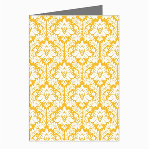 White On Sunny Yellow Damask Greeting Card from ArtsNow.com Left