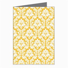 White On Sunny Yellow Damask Greeting Card from ArtsNow.com Left