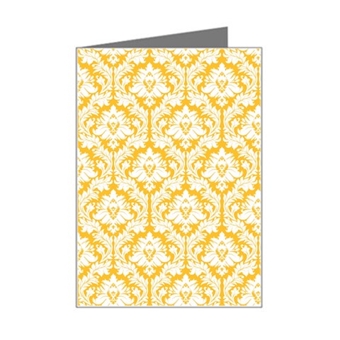 White On Sunny Yellow Damask Mini Greeting Card from ArtsNow.com Left