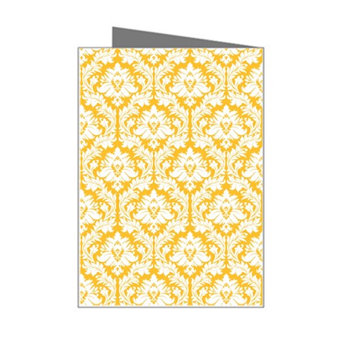 White On Sunny Yellow Damask Mini Greeting Card from ArtsNow.com Right