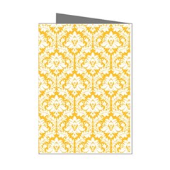 White On Sunny Yellow Damask Mini Greeting Card (8 Pack) from ArtsNow.com Left