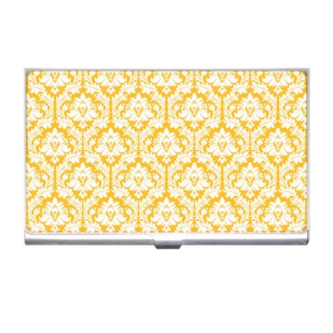 White On Sunny Yellow Damask Business Card Holder from ArtsNow.com Front