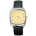 White On Sunny Yellow Damask Square Leather Watch