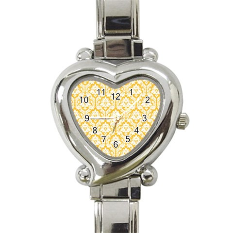 White On Sunny Yellow Damask Heart Italian Charm Watch  from ArtsNow.com Front